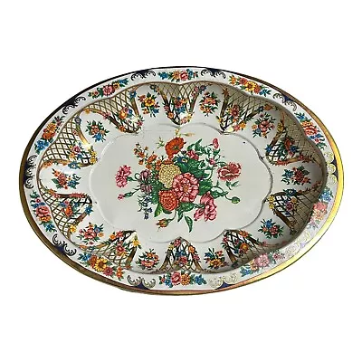 VTG Daher Decorated Ware Tin OVAL Tray England Victorian Flowers On Lattice 13  • $11.96