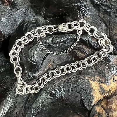 Vintage SWC Sterling Silver Double Link Curb Charm Bracelet 7  Safety Chain 9.0 • $51.99