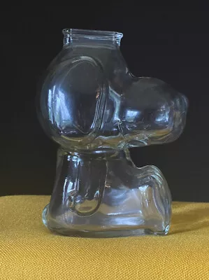 Snoopy Coin Bank Vintage 1960's Clear Glass Peanuts Anchor Hocking • $27