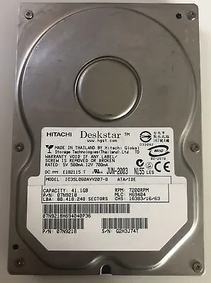 Hitachi Deskstar IC35L060AVV207-0 41.1GB ATA/IDE PATA Hard Drive 3.5  7200RPM • £14