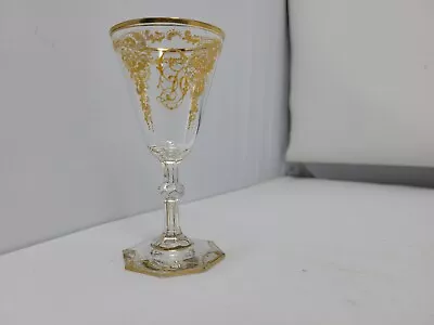 Bohemian Josefhinenhutte / Moser Crystal Gold Painted Aperitif Glass • $125
