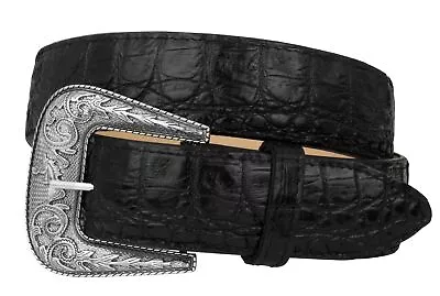 Mens Black Crocodile Alligator Pattern Leather Cowboy Belt  Removable Buckle • $39.99