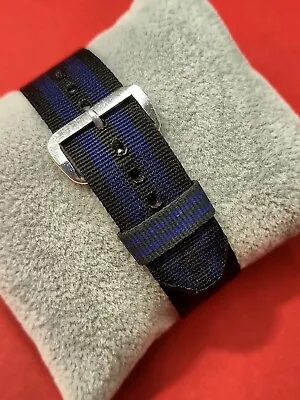 1960's-1970's NOS 18mm Black/Blue Woven Nylon 1 Piece Military Style Watch Band • $18.95