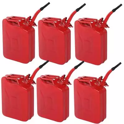 6 Pcs Fuel Can 5 Gallon 20L Steel Gasoline Gas Fuel Tank Military Emergency Red • $169.99