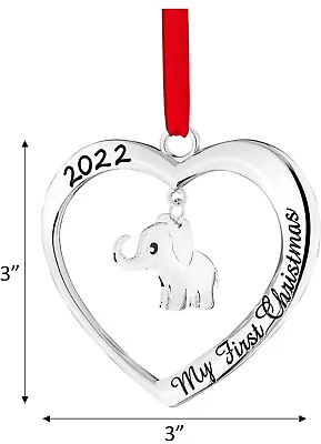 Klikel Silver Heart With Hanging Elephant Baby's First Christmas Ornament 2022  • $11.99