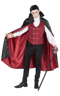 Mens Red Vampire Count Dracula Cloak Halloween Fancy Dress Cosplay Costume • £42.99