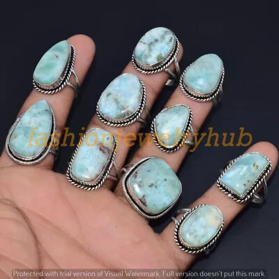 New Sale ! Larimar Gemstone Ring Wholesale 5Pcs Lot 925 Silver Plated • $12.34