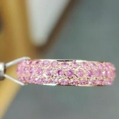 Lab Created Pink Sapphire Full Eternity Wedding Band White Plated Plated Silver • $230.40