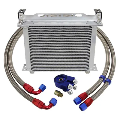 Universal 30 Row Engine Transmission Oil Cooler +Filter Adapter Hose Line Kit BL • $289.87