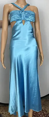 Studio 17 Prom Maxi Hi-low Dress Size 0 Satin Blue Rhinestones USA Made • £56.05