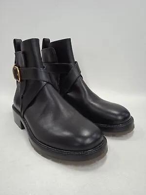 £210 • Buy CHLOE Ladies Black Leather Block Heel Buckled Ankle Boots EU40 UK7 NEW