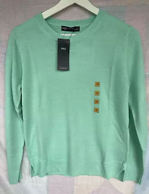 NEW M&S Size 10 Supersoft Crew Neck Jumper Top Soft Mid Green Fine Knit • £15.99