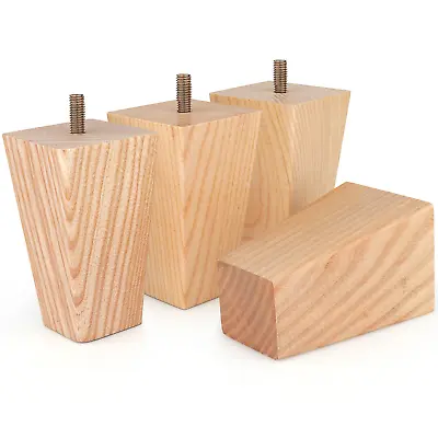 Square Furniture Legs Set Of 4 Premium 3 4 5 6 Inch Ash Wood Feet Replacement • $34.99