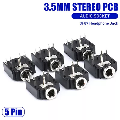 5 Pin 3.5mm Female Stereo Audio Socket PCB Panel Mount For Headphone Jack 3F07 • £1.52
