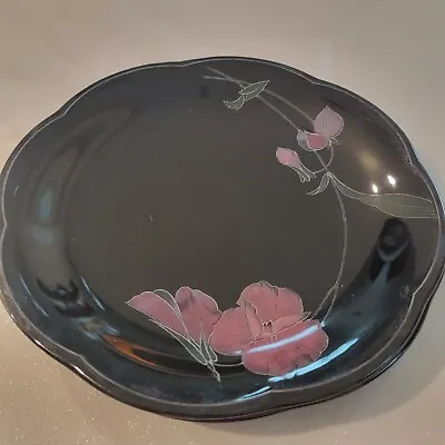 Set Of 2 Mikasa Rondo Tango 8  Salad Plates EJ 702 Black Lavender Floral • $15