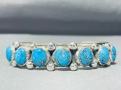 Raymond Nez Vintage Navajo Domed Turquoise Sterling Silver Bracelet • $881.99