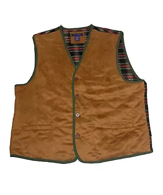 Alan Flusser Mens Button Front Vest XL Brown Plaid Green Hunting Preowned Pocket • $49.99