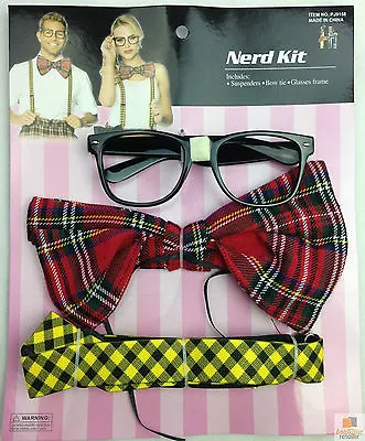 Tartan Nerd Geek Squad School Boy Girl Bow Tie Unisex Fancy Dress Costume • £6.29