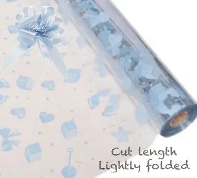 ShredAstic® New Baby Boy Shower Cellophane Wrap Blue Pull Bow Hamper Kit • £0.99