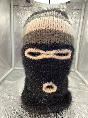 Ski Mask/Balaclava Double Layer Black/Gray/White 3 Hole Soft Winter Hat Handmade • $20