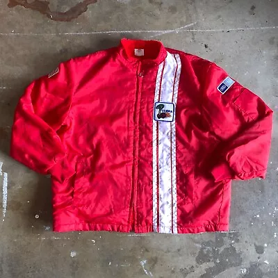 70s VINTAGE FORD COBRA RED STRIPED RALLY RACING JACKET SZ XL FLEECE LINED 80s • $160