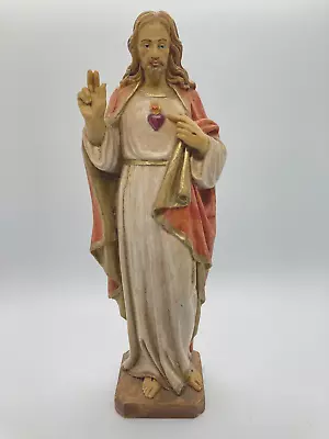 Vintage Sacred Heart Of Jesus Statue Resin  9 1/2  Tall ITALY Malsiner H • $18