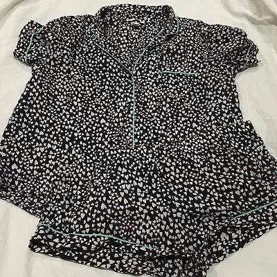 Victoria’s Secret Short Pajama Set Black Heart Button Short Sleeve Top XL • $17.80