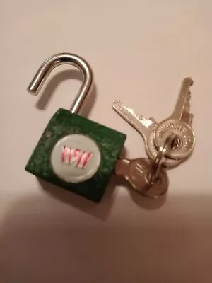 Miniature Green Iron Padlock With 3 Keys - Vintage Collectible With Red Logo • $13.75