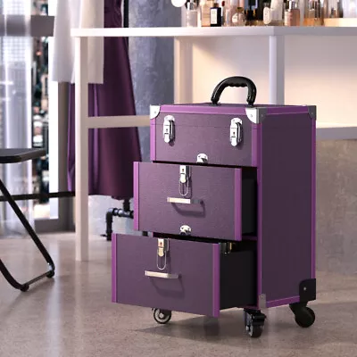 Lockable Mobile Trolley Cosmetics Hairdressing Makeup Vanity Beauty Case Wheeled • £69.95