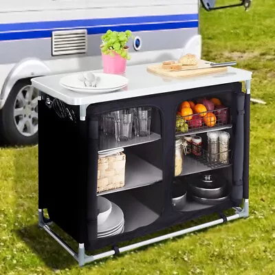 Camping Table Kitchen Unit Storage Cupboard BBQ Cooking Equipment W/ Bag Outdoor • £58.95