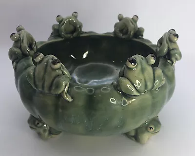 VTG Green Frogs Bowl  (1940-1970) Japanese Lily Pad Frog Pond Majolica • $50