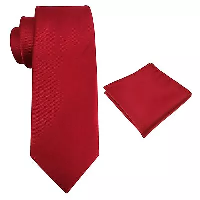 Mens Tie Set Solid Color 3.15  (8CM) Formal Red Tie And Pocket Square Set For... • $13.79