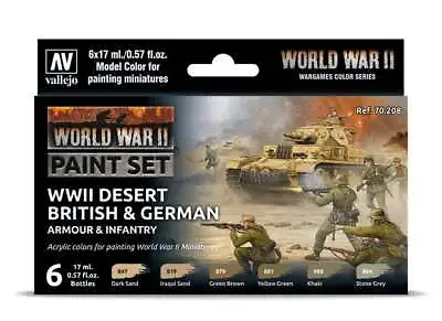 Vallejo 17ml X6 70208 Model Color Acrylic Paint Set - Desert British And German • £15.11