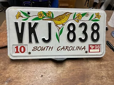 License Plate Tag South Carolina SC Wren Bird VKJ 838 1998 Rustic USA • $9.25