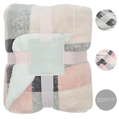 £13.99 • Buy Dreamscene Check Sherpa Flannel Fleece Blanket Throw Over Sofa Tartan Plush Warm