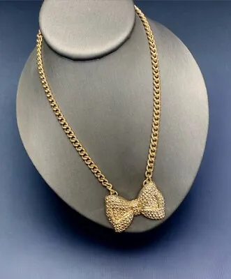 Vintage Cute Gold Tine Bow Tie   Pendant Necklace 18” • $24.50