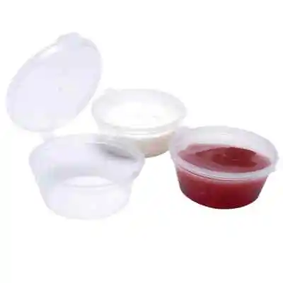50 Clear Hinged Lid Plastic Single Use Sauce Containers Pot Tub Deli Takeaway • £5.50