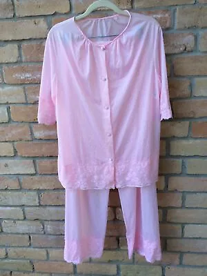 VTG 60s Henson Kickernick 2 Pc Pink Pajama Lounge Set Sz 36 Nylon Pants Top • $20.50