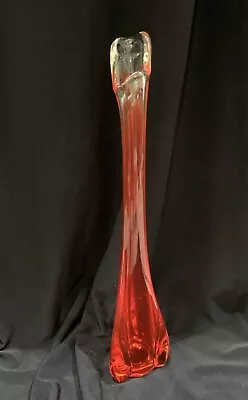 Vintage Mid Century Modern Viking Glass Bud Vase Orange Persimmon 13”Tall Swung • $39.50