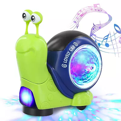 Electric Music Crawling Snail Baby Toy LED Light Up Kids Toddler Interactive Toy • £10.90