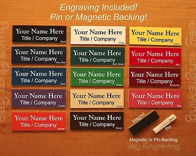 Custom Engraved 1x3 Name Tag ID Badge With Pin Or Magnetic Backing | 14 Colors! • $13.99