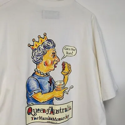 Vintage 90s Mambo T Shirt 1998 Queen Elizabeth Australia Carn Blues - XL • £130.49