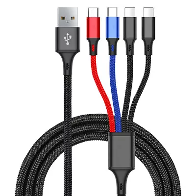 4 In 1 Multi USB Fast Charging Cable Fast Charger Cord For IPhone Type-C Micro • £3.46