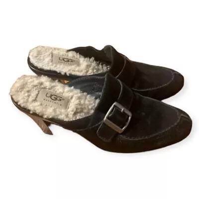 UGG Women’s Isabella Suede Clogs Slides Mules. Shearling Lined. Black. Sz. 7 • $24