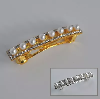 Clear Crystal/diamante & Ivory Pearl Row Hair Clip/barrette. Wedding/Bridal • £4.25