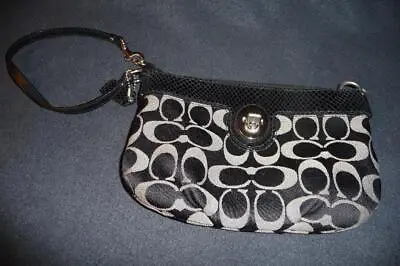 COACH Peyton Signature Large Wristlet Purse ~ $179 Black White Snakeskin Trim • $24.95