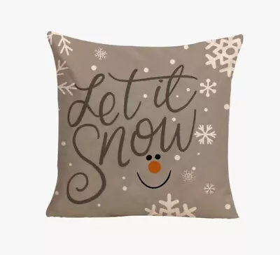 LET IT SNOW Snowman Gray Christmas Throw Pillow Cover Winter Holiday Home Decor • $12.26