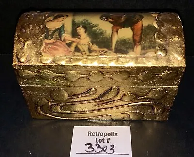 Gold Painted Wooden Keepsake Jewelry Trunk Trinket Box Vintage • $17.10