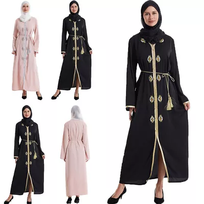 Moroccan Women Muslim Abaya Long Dress Party Robes Arab Robe Islam Dubai Kaftan • $47.81