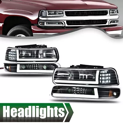 Fit For 99-02 Silverado Suburban Tahoe Black LED DRL Headlights Bumper Lamps • $89.94